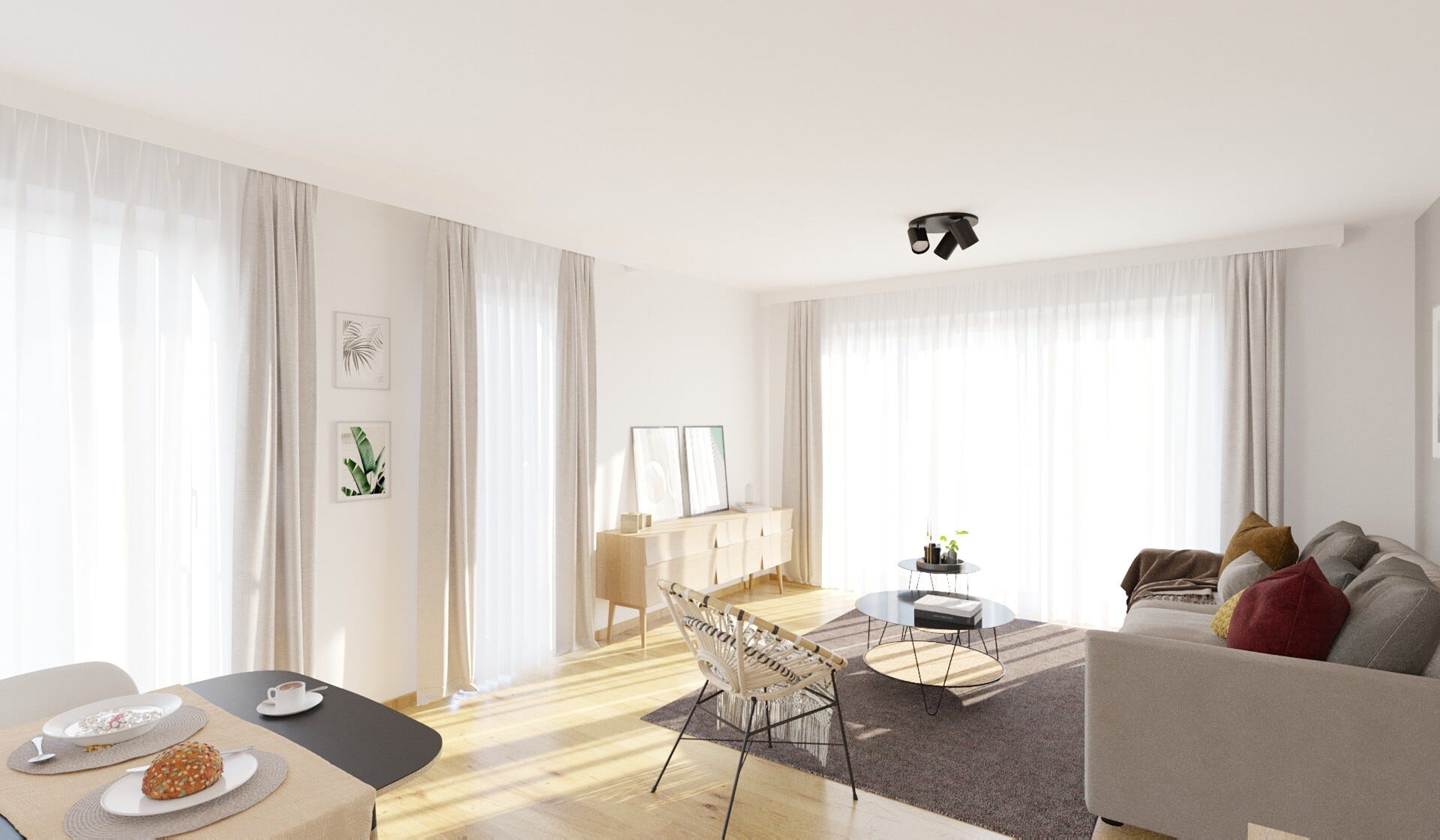 Blick ins Wohnzimmer im Neubauprojekt in Herzogenrath-Kohlscheid