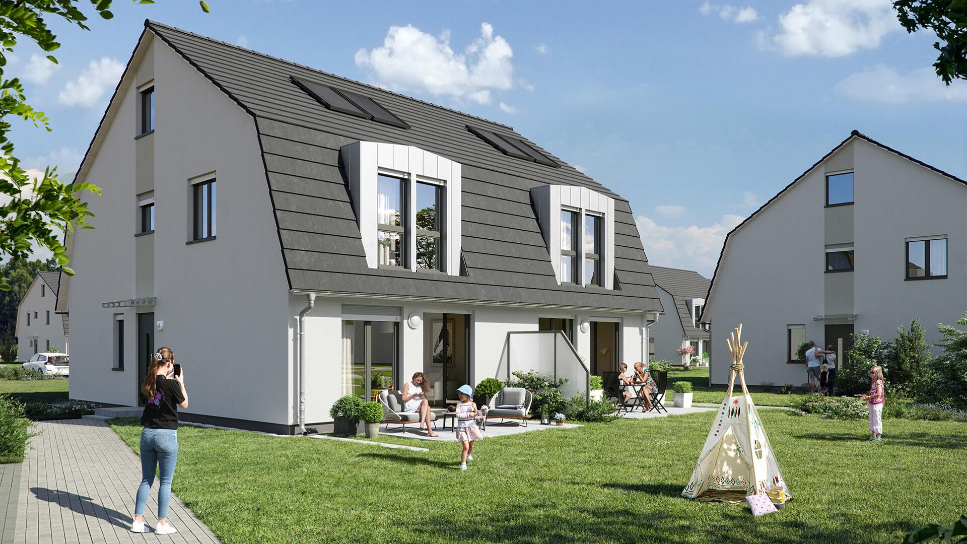 Außenansicht eines Neubau-Hauses von Bonava in Schönwalde-Glien