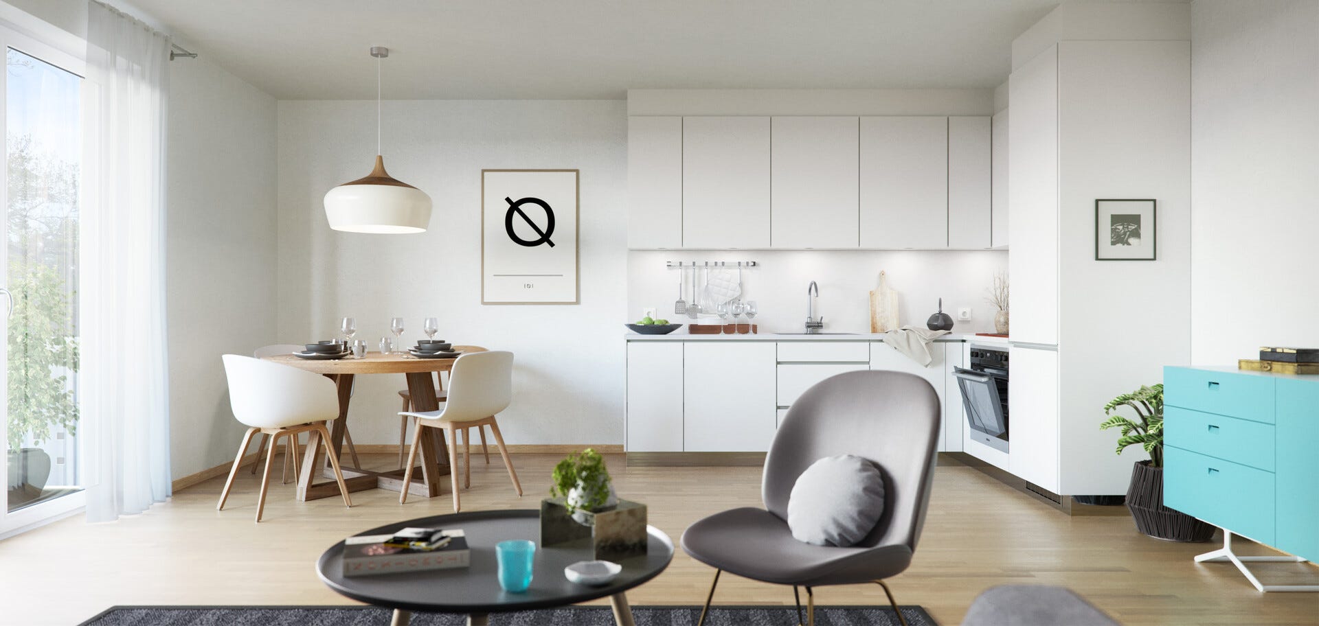Visualisierung einer Küche in einer neu gebauten Wohnung in Lichtenrade